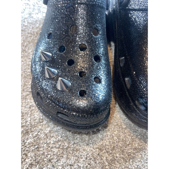 CROCS Classic BAE Glitter Stud Platform Shoes Women 8 Black Goth Chunky Rare - Picture 3 of 12